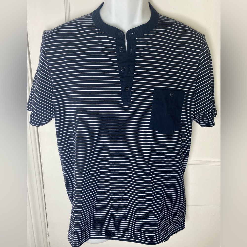 HUGO BOSS Men's Navy Striped Henley Shirt
